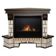 Каминокомплект RealFlame Стоун (Stone) Corner с очагом 3D Cassette 630 (чёрная вставка) (угловой) Античный дуб (АО-297) black panel (без дров)